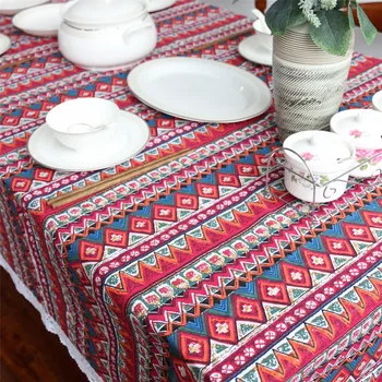 

Red Tablecloth Geometric Bohemian Dining Table Cloth Cotton Linen Multi Sizes Lacy Table Cover Home Decor