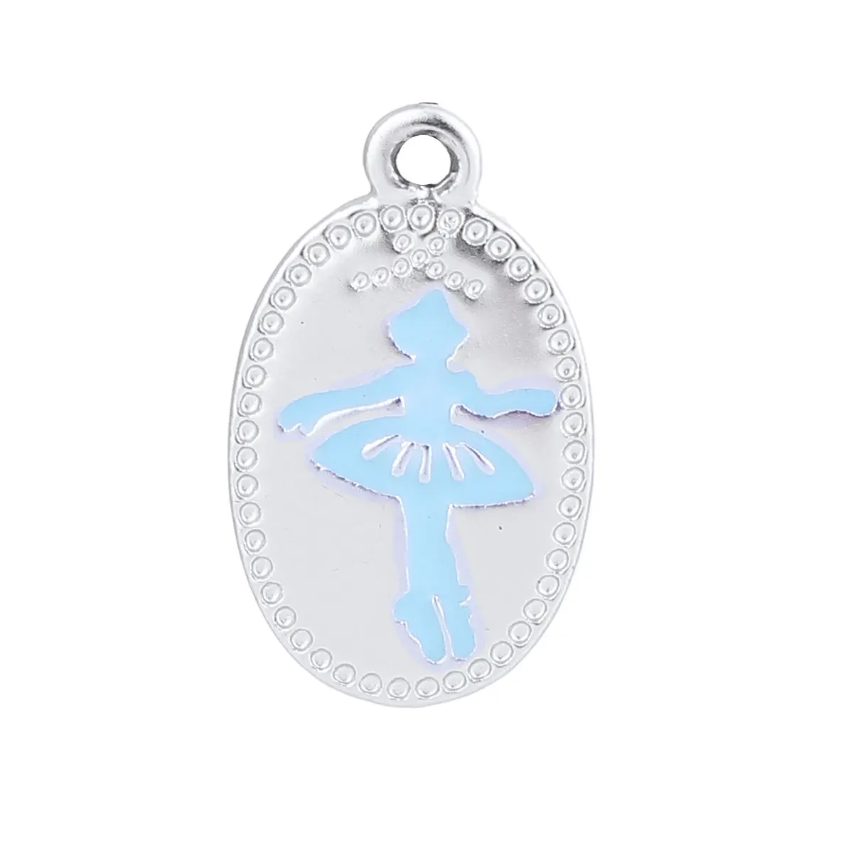 

Zinc Based Alloy Charms Ballerina Silver Color Light Blue Oval Enamel 22mm( 7/8") x 13mm( 4/8"), 10 PCs