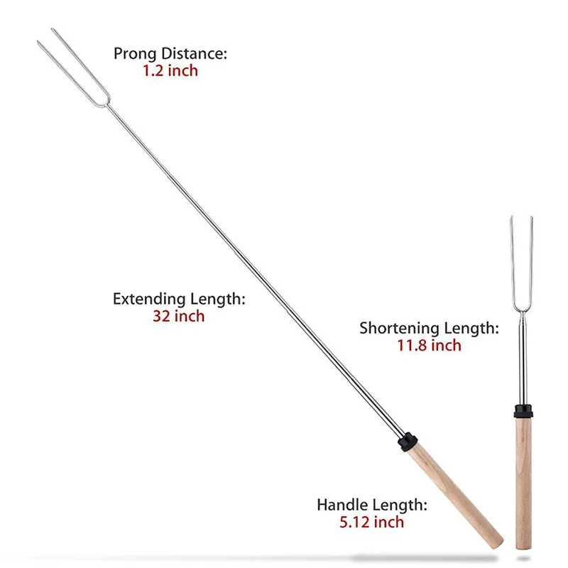8 unids 32 pulgadas fogón camping tostado Palos extender tostador conjunto de telescópico Pinchos y perro caliente Tenedores