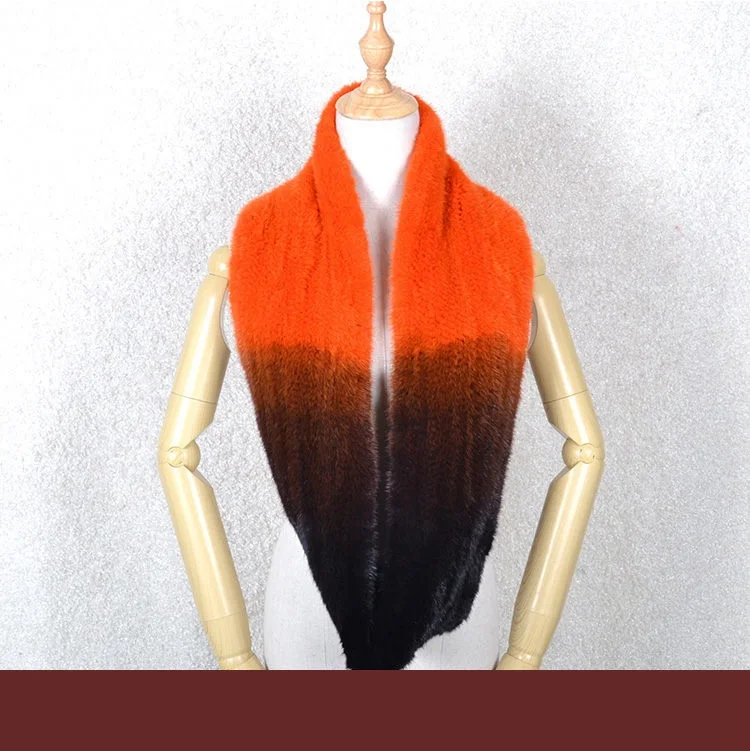025, женский шарф ручной вязки из натурального меха норки,, модный шарф из натурального меха, шарф для шеи, роскошная шаль из меха норки, зимняя - Цвет: orange