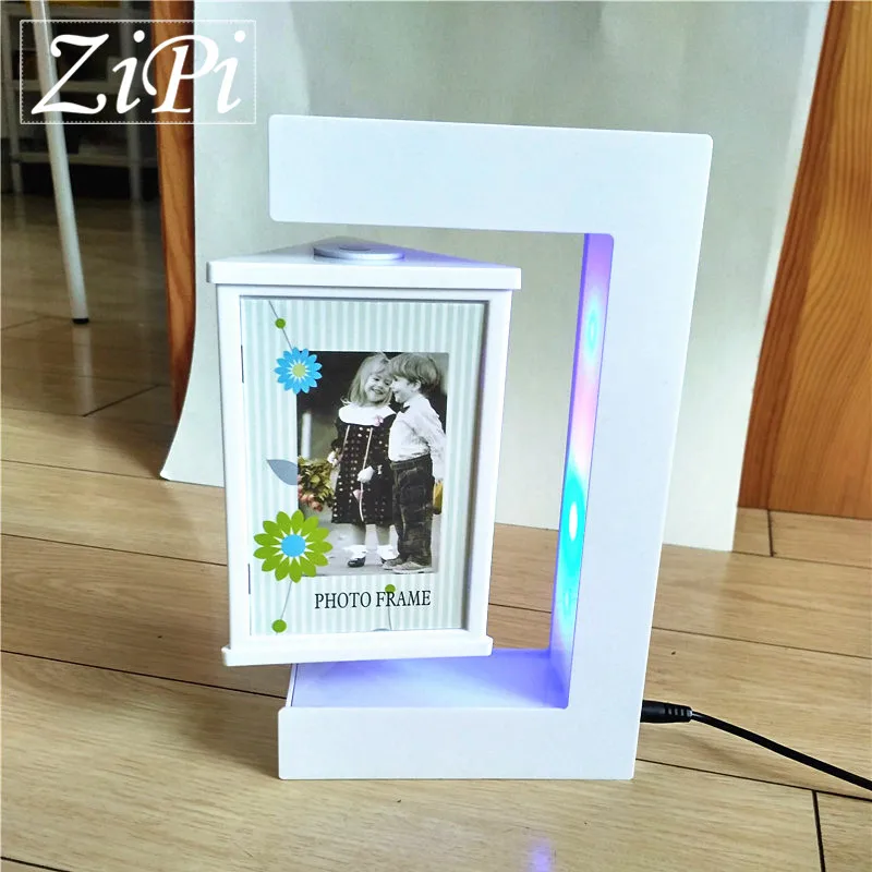 

E Shape Magnetic Levitation White Floating Photo Frame with Colorful LED Lights for Girl Friend Birthday Gifts Home Decoration