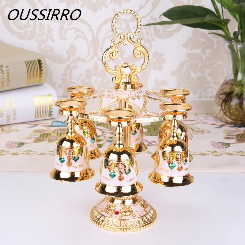

European Russian Luxury Metal Art Craft Wine Rack Holder Exquisit Castle Pattern Drinkware Bar Set Tableware Gifts Home Decor