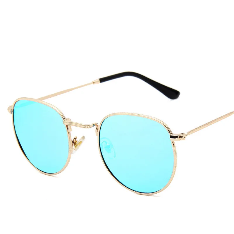Yoovos, поляризационные солнцезащитные очки, мужские,, Ретро стиль, круглые солнцезащитные очки для женщин/мужчин, поляризационные, Ретро стиль, Роскошные, зеркальные, Oculos De Sol Feminino - Цвет линз: GoldBlue