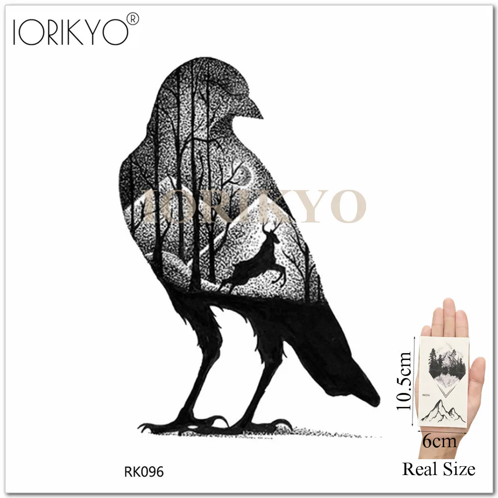 Мужская временная татуировка IORIKYO черная Колибри тату наклейки для женщин
