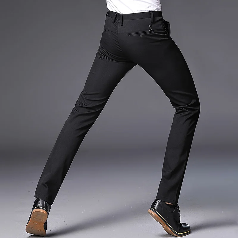 Plyesxale узкие брюки Для мужчин сезон: весна–лето модные повседневные штаны Для мужчин полной длины брендовые черные Бизнес деловые штаны P4 - Цвет: Black
