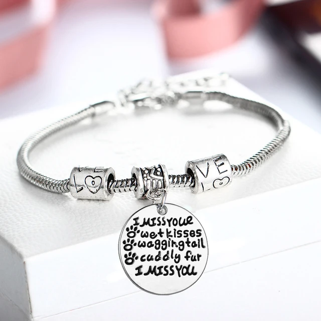 Animals Memorial Bracelets Dog Cat Pet Paws Prints Vintage Love Animals Memorial Bracelets Dog Cat Pet Paws Prints Vintage Love Beads Bangle I Miss Your Wet