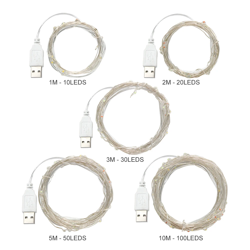 1 м, 2 м, 3 м, 5 м, 10 м, USB, серебристый провод, светодиодный светильник, гирлянда, лампа на свадьбу, День Святого Валентина, для ТВ, задний план, для праздника, внутреннего украшения дома