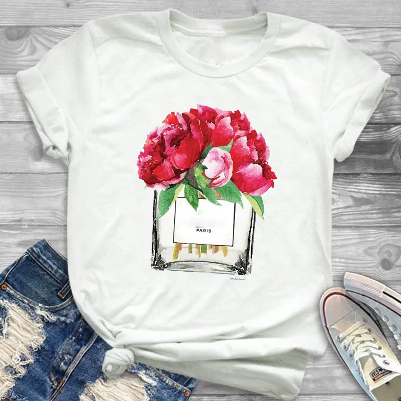 Женская рубашка женская женский цветочный стиль модная одежда футболка Графический короткий рукав Летняя футболка с принтом