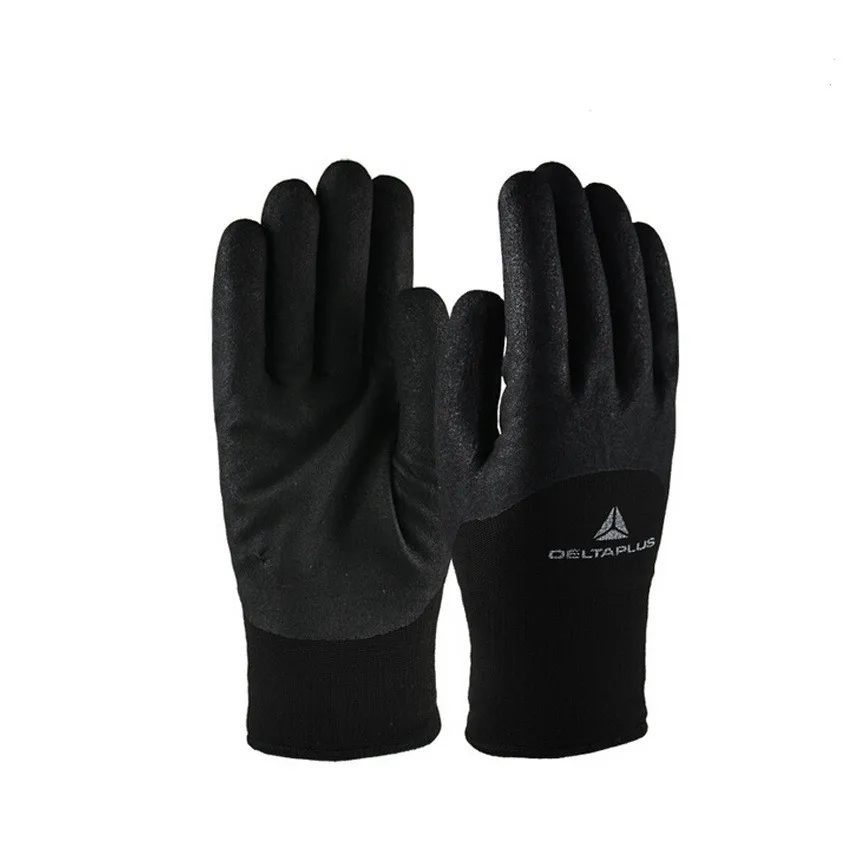 Nitrile coating cold gloves warm lining waterproof wear anti low