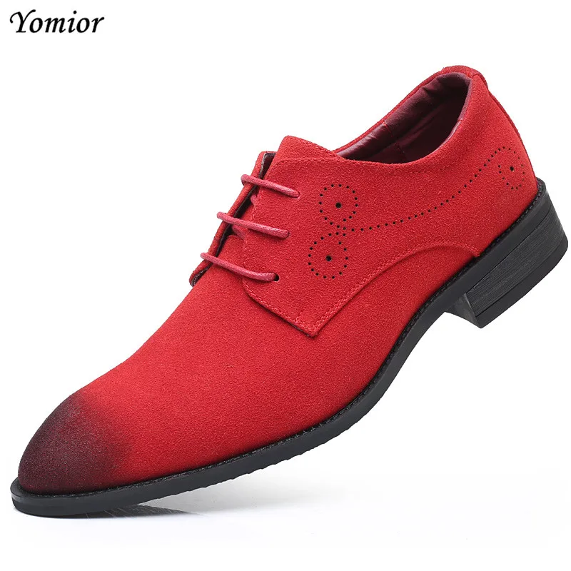 Yomior/Классические Мужские модельные туфли из коровьей замши; официальные оксфорды; модные повседневные деловые туфли; офисные кожаные туфли; красные, синие свадебные туфли - Цвет: Красный