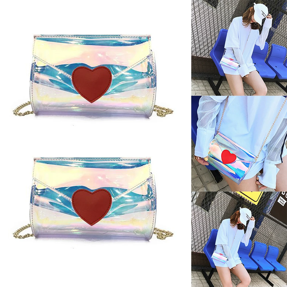 

Woman PVC Tote Bag Shoulder Bag Transparent Handbag Fabala Portable Summer Red Heart Shape Jelly Bag Large Capacity