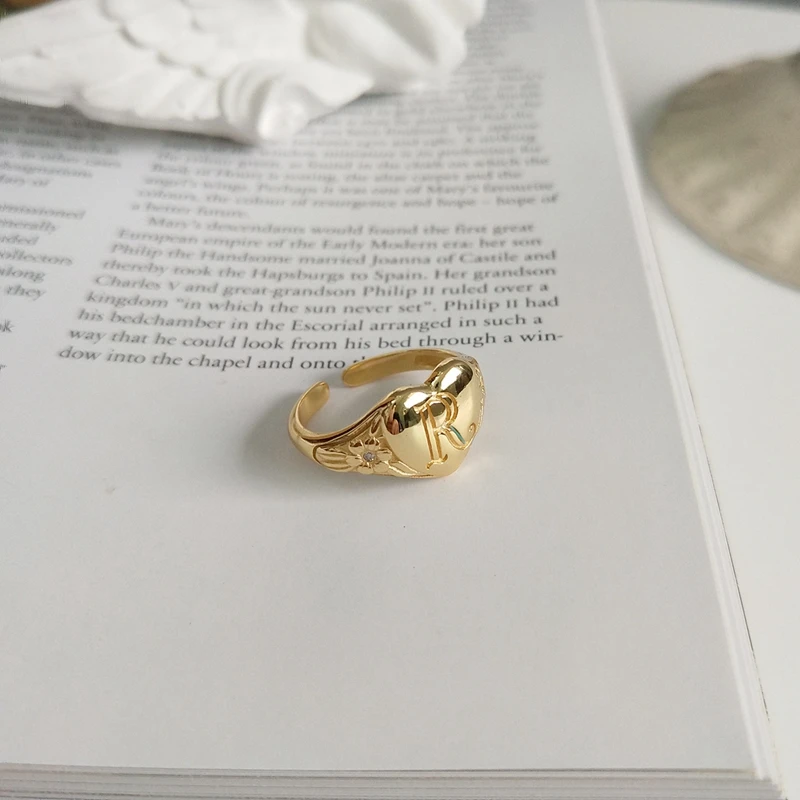 Корейское модное с надписью сердце 925 пробы Серебряное кольцо регулируемое нежное Золотое романтическое резное женское кольцо с цветком модное роскошное ювелирное изделие