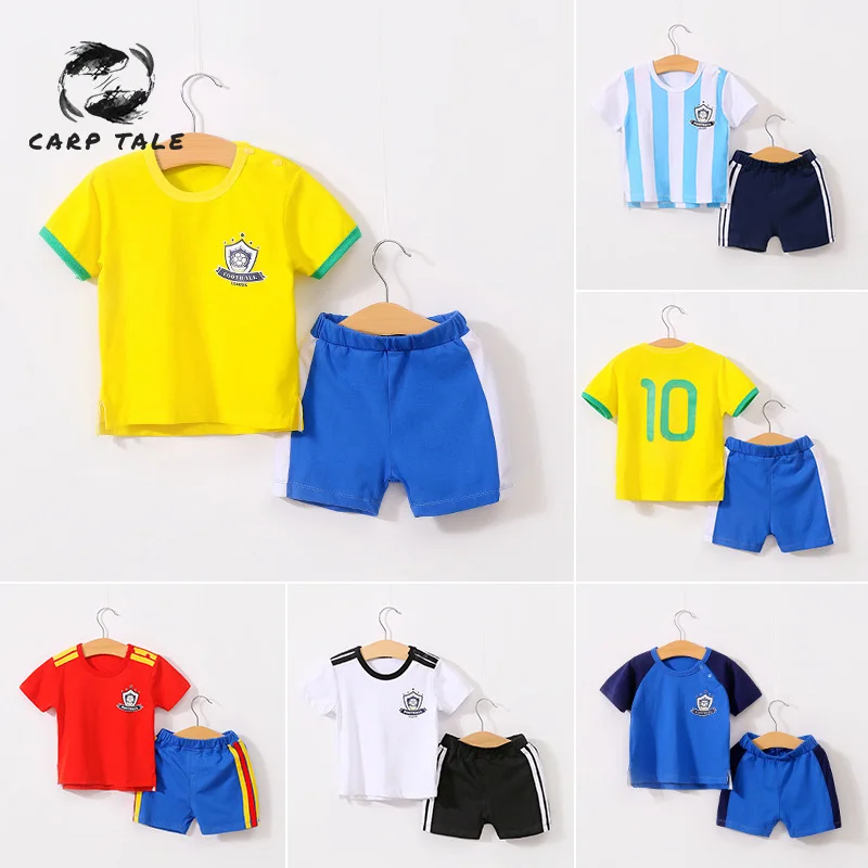 

Summer Baby Boy Set Boys and Girls Football Sweatshirt Short Sleeve Set 1-3 Sweating Cotton Children's Set infant clothing