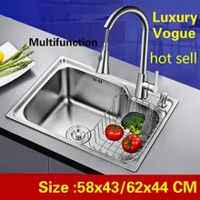 Домашняя Высококачественная кухонная раковина с одним лотком, роскошная мойка для овощей, 304 нержавеющая сталь,, 58x43/62x44 см