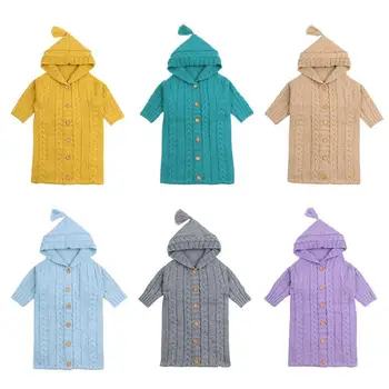 

Warm Knit Baby Sleeping Bags With Sleeve Spring Crocheted Newborn Boys Girls Sleep Sacks Winter Warm Infant Stroller Envelopes