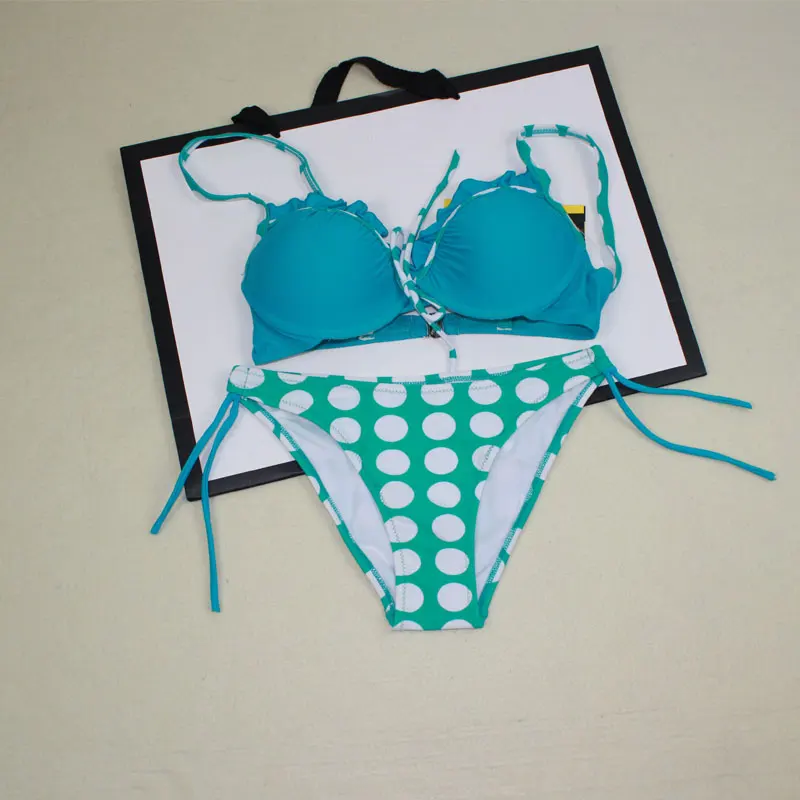 

new sexy green dots 2pcs padded underwired womens bikini swimwear size S