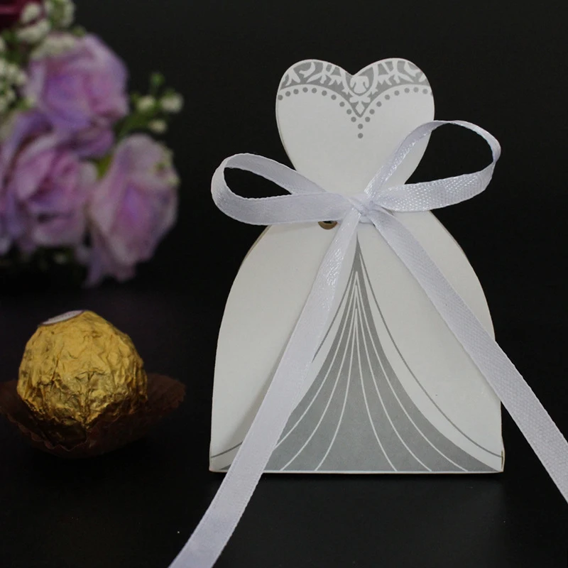 10Pcs Candy Box Bridal Gift Cases Groom Tuxedo Dress Gown Ribbon Wedding Favors Sugar Case Wedding Decoration mariage casamento (10)