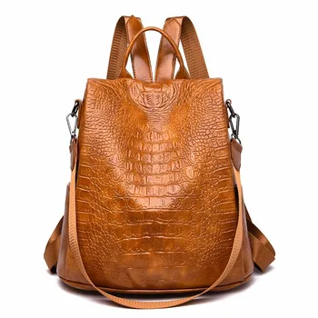 

2019 Women Alligator Leather Backpacks For Girls Sac A Dos Female Backpacks High Qaulity Travel Bagpack School Bags For Girls
