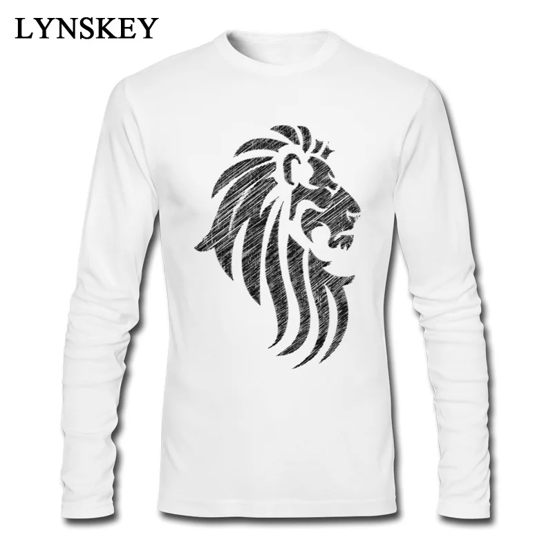 Party T Shirts for Men Long Sleeve 2017 Fashion O-Neck Cotton Summer/Autumn Tops Tees Crazy Tee Shirt Top Quality Free Shipping Lion Tribal Tattoo Cool Style white