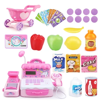 

30Pcs Children Pretend Play Mini Supermarket Shopping Cart Toy Cash Register Playset Kids Pretend Play Early Educational Toys
