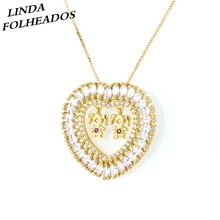 Hot Sale Classic Gold Color White AAA Cubic Zirconia Boy/Girl Cute Heart Shape for Kids Pendant Necklace Jewelry Anniversary