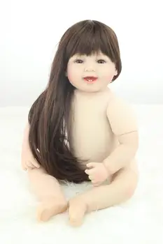 

22" silicone girl reborn doll/ cloth body brown long hair princess dolls boneca reborn birthday gift for kids