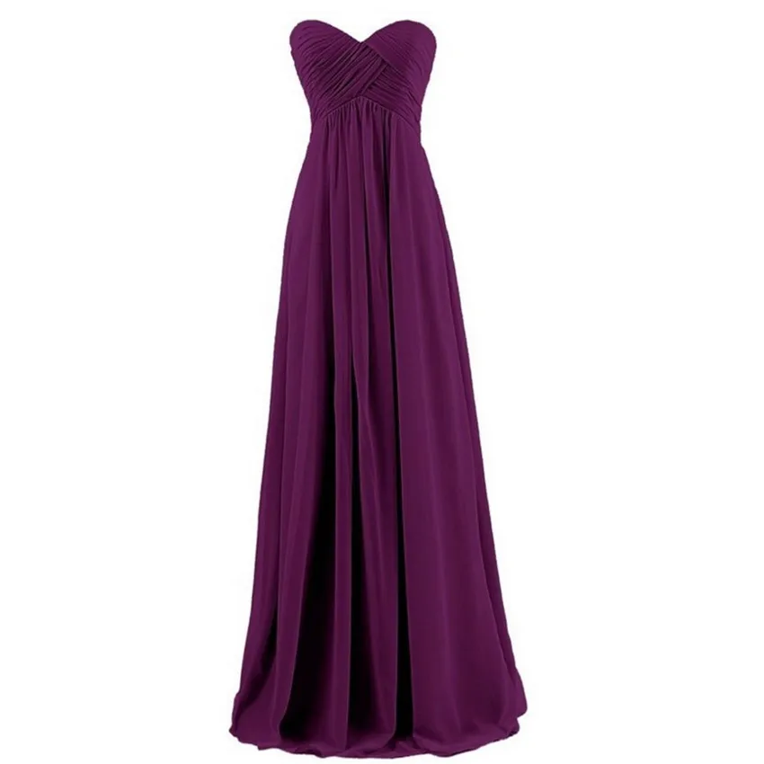 Шифоновые длинные платья подружки невесты с возлюбленной шеей Длина до пола свадебное платье Королевский синий фиолетовый виноградный розовый мятный - Цвет: Grape