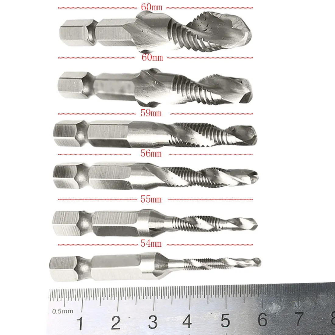 6pcs 1/4" Hex Shank Drill Bit HSS Screw Drill Bits Hss Taps Countersink Set HSS Metric Composite Tap Drills M3 M4 M5 M6 M8 M10