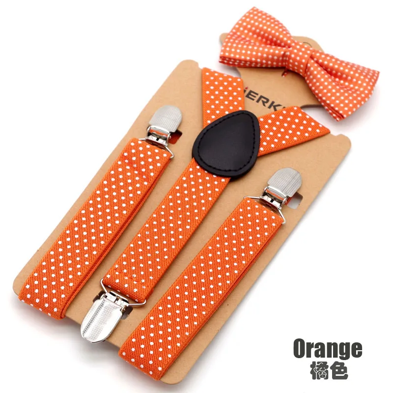Темно-синие детские подтяжки с бантом, комплект, Детский галстук-бабочка, эластичный регулируемый Y-Back подтяжки для свадьбы, 11 цветов EBD6157 - Цвет: Orange