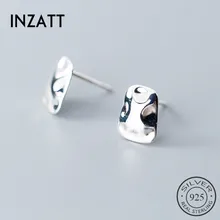 INZATT, настоящее 925 пробы, серебряные серьги-гвоздики с неровными геометрическими фигурами, для элегантных женщин, на день рождения, рок, модные ювелирные изделия