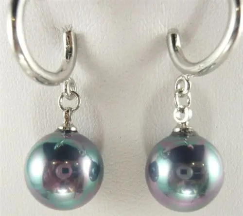 

Charming 12mm grey shell pearl 18 KGP earrings