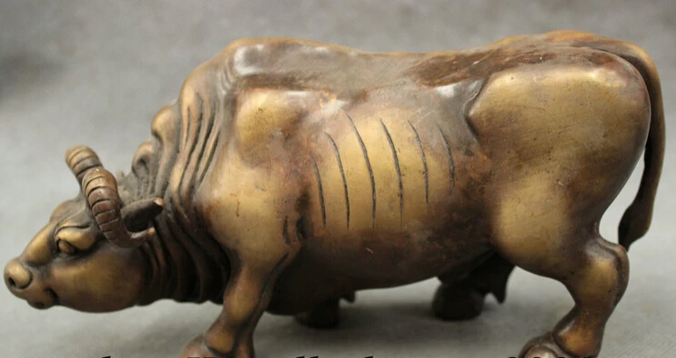 

JP S0114 8" Folk Chinese Pure Bronze Year Zodiac Wealth Buff Bull Ox Statue Sculpture