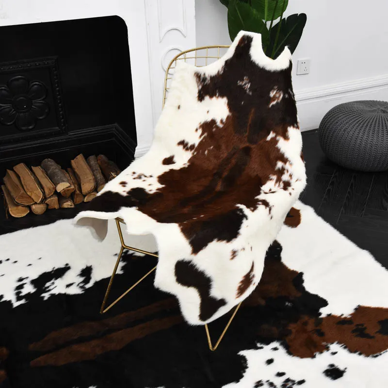 Cowhide Print Rug Artificial Cow Wool Faux Fur Skin Leather Bathroom Anti-slip Mat Animal Print Carpet for Home 3 Size