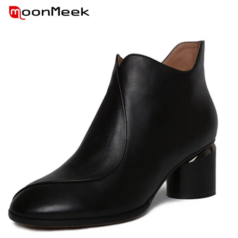 

MoonMeek new arrive autumn winter ladies boots simple woman ankle boots high heels genuine leather boots poplar round toe shoes