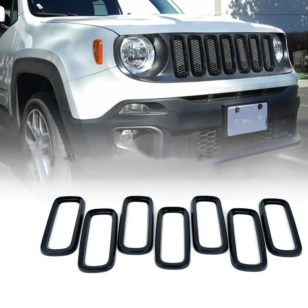 7 шт. Черный ABS передняя решетка отделка кольцо Вставка Крышка для Jeep Renegade- предыдущий чехол 614#2 - Цвет: BK