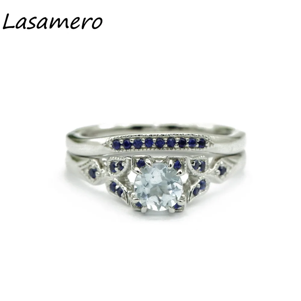 

LASAMERO Rings for Women 0.50CT Round Cut Natural Topaz Rings 925 Silver Engagement Wedding Rings