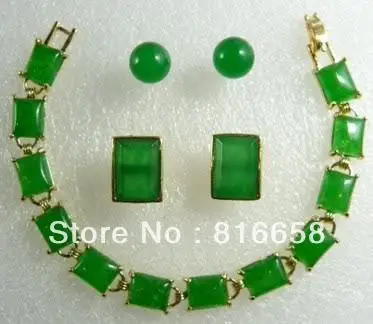 

Free shipping@@Charming Green Jade pendant bracelet earring Cufflinks set