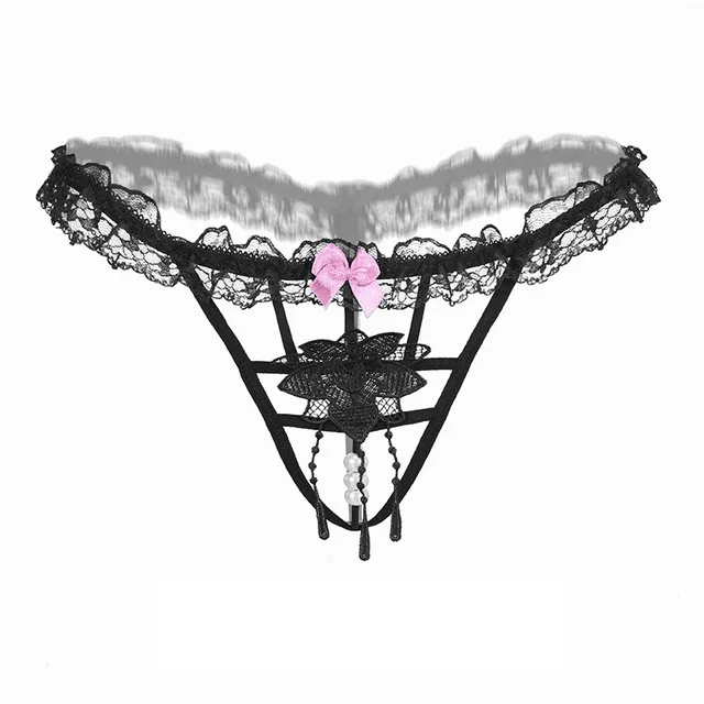 Women's sexy Lingerie hot erotic Sexy panties open transparent lace underwear porn underpants sex wear g-string thong - Цвет: Black