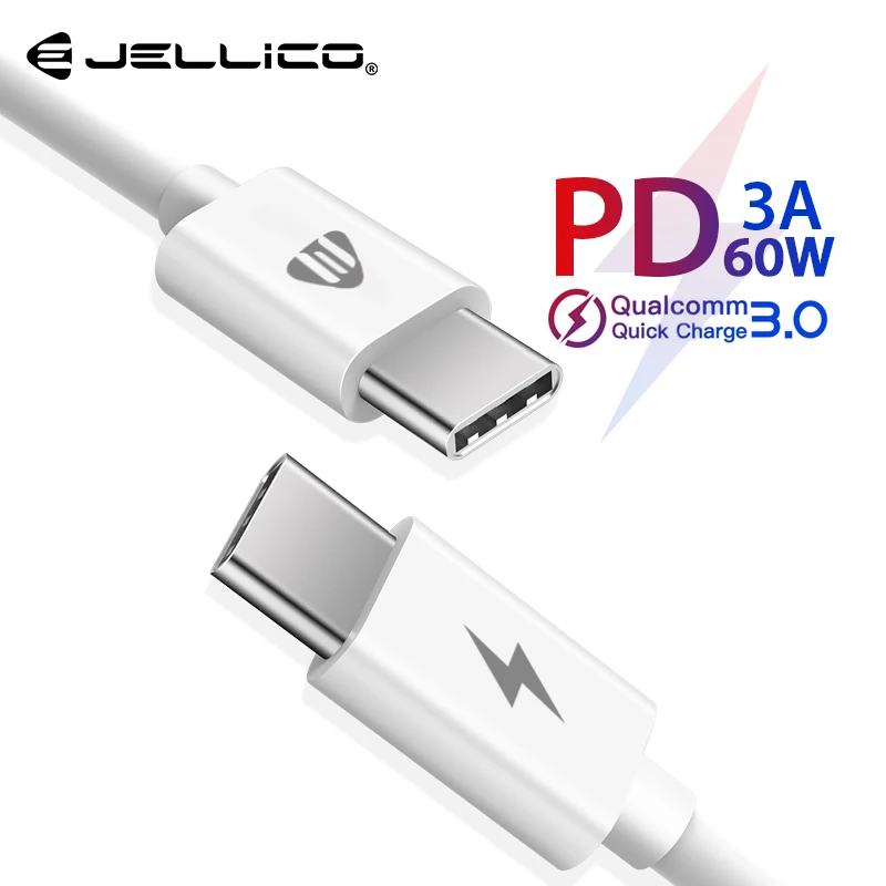 

Jellico USB Type C to USB C Cable for Samsung S9 S10 Huawei Xiaomi Support PD 60W QC3.0 3A Quick Charge Cable for Type-C Devices