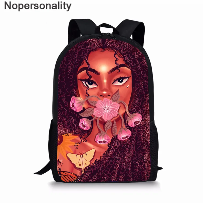 Nopersonality Black Art Afro Girl Print African Backpack for School Teenage Girls Book Bags Toddler Schoolbag Mochila Escolar