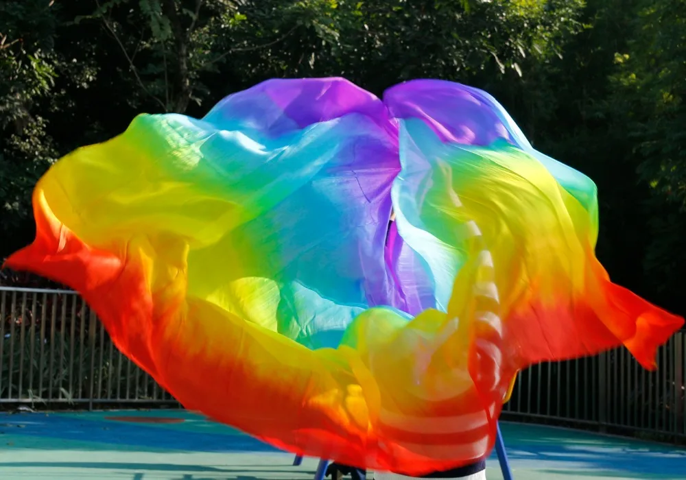 Grado Superiore Sexy Delle Donne di 100% Reale di Danza Del Ventre Velo di Seta in Vendita Arcobaleno Dei Colori