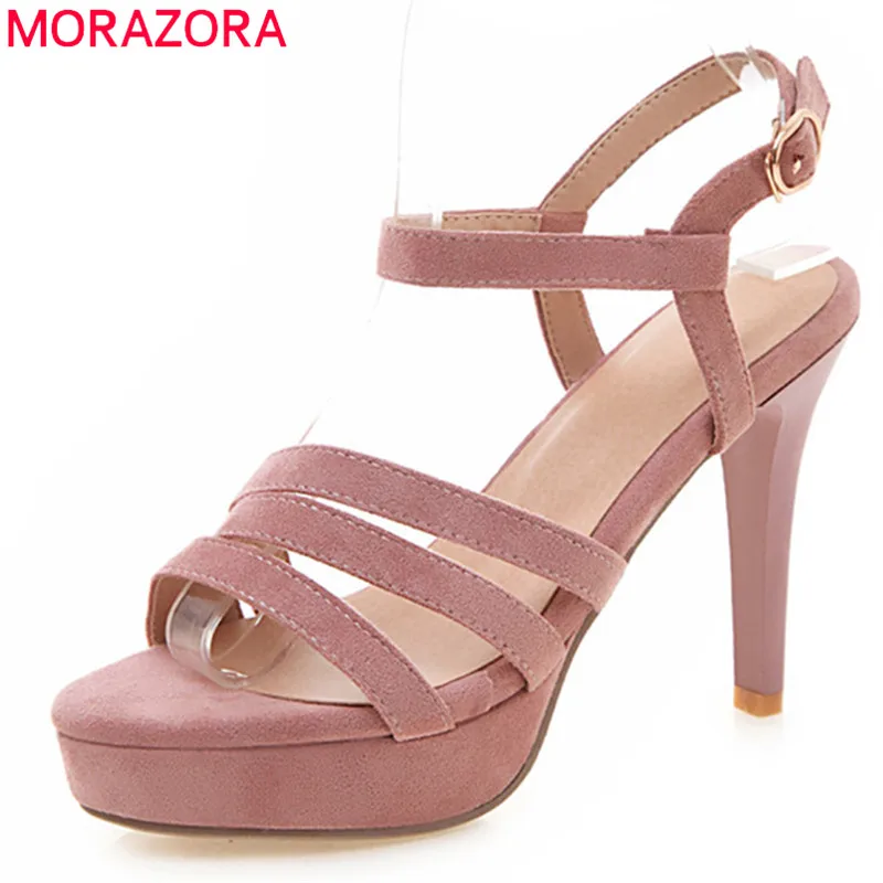 

MORAZORA 2019 new arrival women sandals buckle summer shoes elegant thin high heels platform shoes woman wedding shoes pink