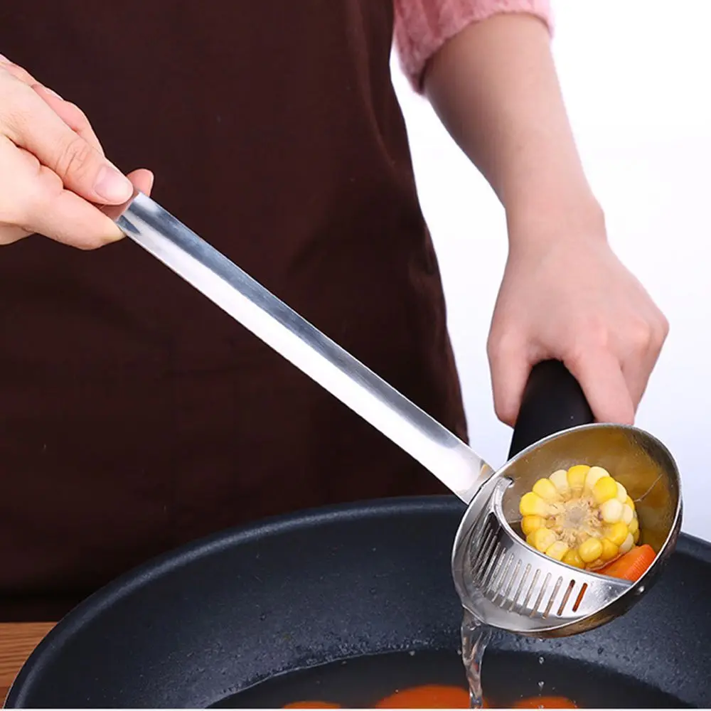 2 In1 Spoon Colander Soup Ladle Long Handle Skimmer Spoons Strainer Filter Skimmer Kitchen