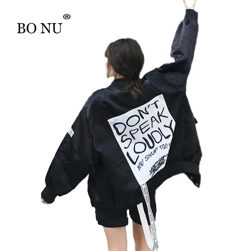 

BONU Europen Plus Size Bomber Jacket coat female spring-autumn Patch Loosen BF Jacket Harajuku Oversize Bomber Jacket Women Coat