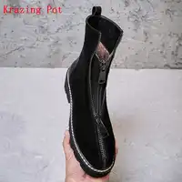 Krazing หม้อวัว suede รอบ toe หนารองเท้าส้นสูง Western boots party อาชีพ office lady ด้านหน้า zipper ข้อเท้ารองเท้าบูท l16