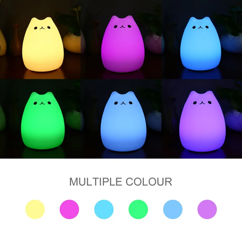 Заряжаемый силиконовый светильники в виде животных прекрасный кот Форма сенсорный сенсор освещение для спальни, светильник с 2 режимами USB кабель 7 цветов Изменение