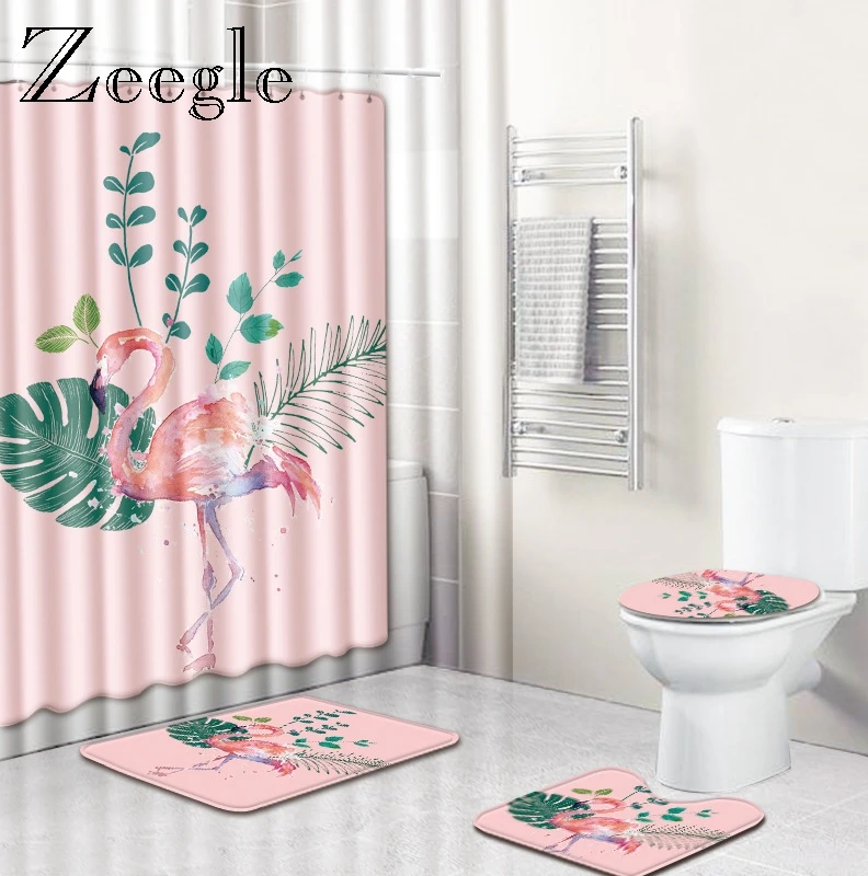 

Zeegle Flamingo Pattern Bathroom Bath Mat and Shower Curtain Toilet Carpet for Bathroom Mat Non-slip Home Decor Toilet Floor Rug