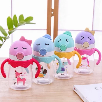 

350ml Cute Cartoon Animal Baby Feeding Cup With Straw Children Learn Feeding Drinking Bottle With Handle Kids Training Cup