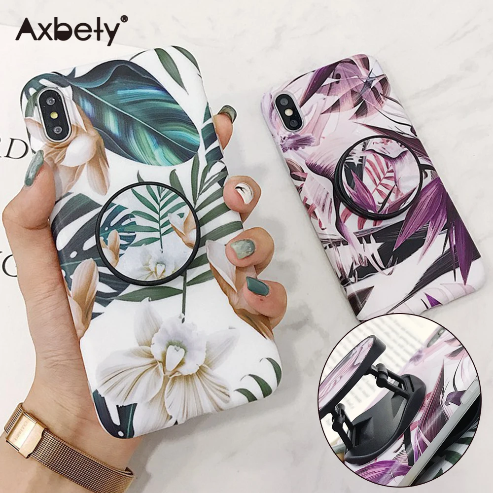 

For iPhone XR X XS Max Case Luxury Palm Leaves Pattern Foldable Kickstand Holder Cover For iPhone 8 7 Plus 6 6s Soft Coque