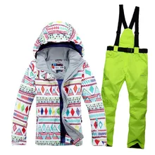 Теплый Толстый Лыжный костюм для женщин, водонепроницаемый ветрозащитный лыжный костюм и куртка для сноубординга, комплект со штанами, женские зимние костюмы, одежда для улицы